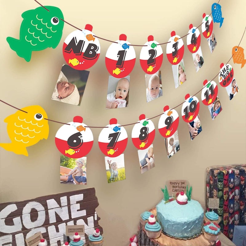 Yaaaaasss! 12 Month Fishing Photo Banner Ofishally One Photo Banner The Big One Bobber Baby Monthly Photo Props Fishing Birthday Decorations for 1st Birthday Supplies - Image 2